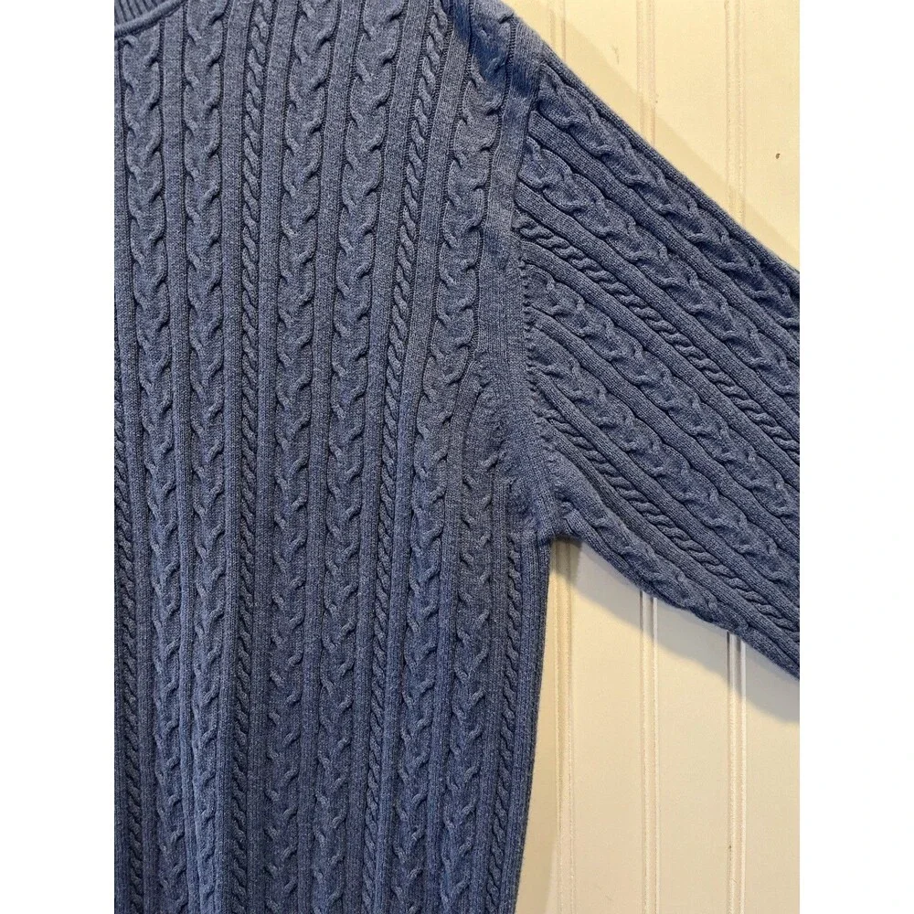 Alex Cannon Cable Knit Sweater  L  Sleeves Crew Neck Denim Blue Preppy Casual XL